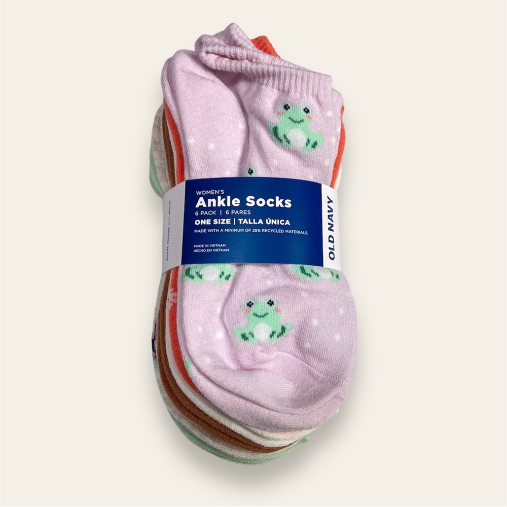 NWT Old Navy Novelty Ankle Socks 6-Pack — Spring-Themed Prints